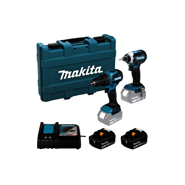 Makita DLX2537ST 18V LXT Brushless Combi Drill & Impact Driver Kit, 2 x 5.0Ah, Charger, Case - DLX2537ST