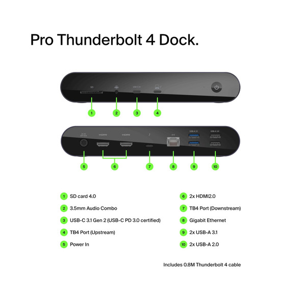 Belkin Thunderbolt 4 Dock Pro, 12 Ports, 90W Power Delivery, Single 8K or Dual 4K Display - INC006VFSGY – image 2