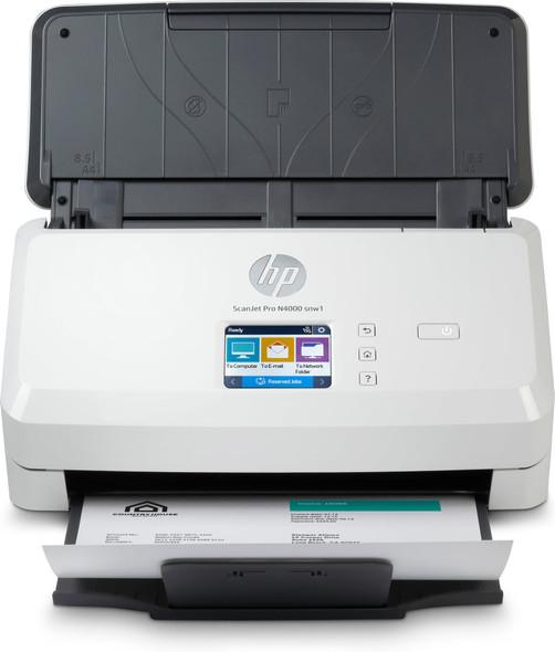 HP ScanJet Pro N4000 snw1 Sheet-fed Document Scanner, A4, 600 dpi, 40ppm Duplex, Touchscreen - 6FW08A#B19