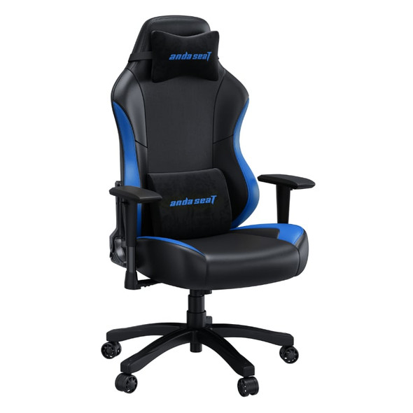 AndaSeat Luna Premium Gaming Chair, Size L, Black & Blue PVC Leather, Head & Lumbar Pillows - 1848BSPV