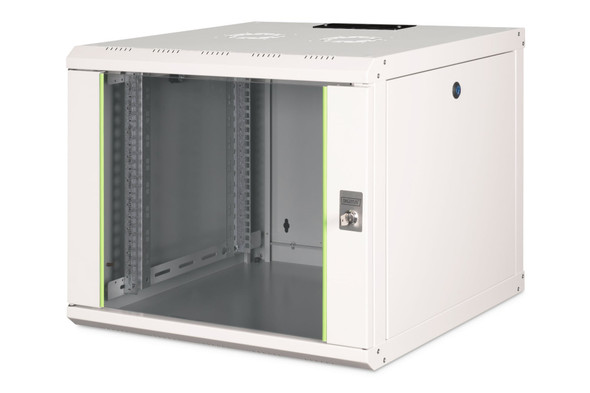 DIGITUS Unique 9U 19" Wall Mounting Network Cabinet, 509 x 600 x 600 mm, Glass Door, 100 kg, Grey - DN-1909U-6/6