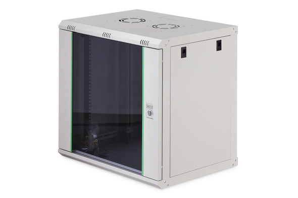 DIGITUS Dynamic Basic 12U 19" Wall Mount Network Cabinet, 607x600x450 mm, Glass Door, 60 kg, Grey - DN-1912-U-EC