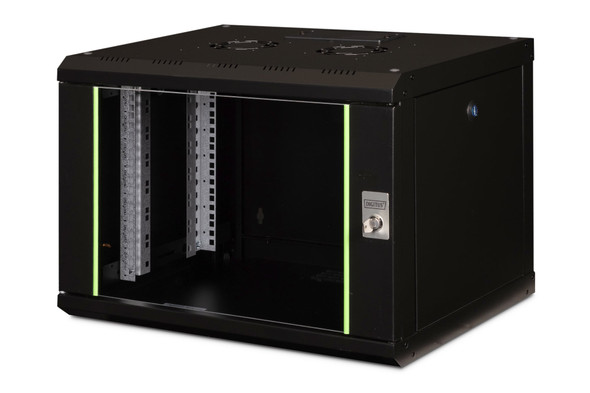 DIGITUS Unique 7U 19" Wall Mount Network Cabinet, 420x600x450 mm, Glass Door, 100 kg, Black - DN-1907-U-SW