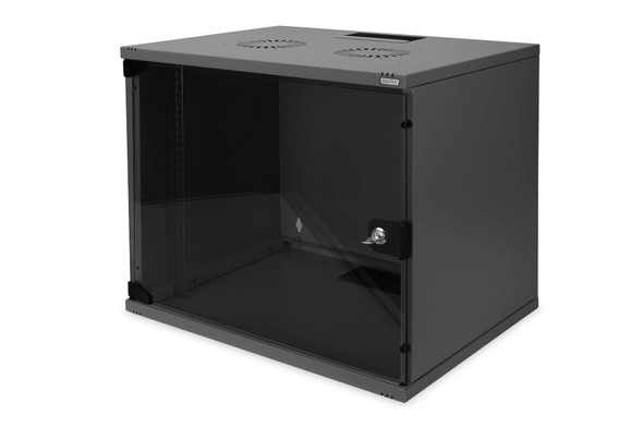 DIGITUS SOHO 9U 19" Wall Mounting Network Cabinet, Flat-Pack, 460 x 540 x 400 mm, Glass Door, Black - DN-19 09-U-S-SW