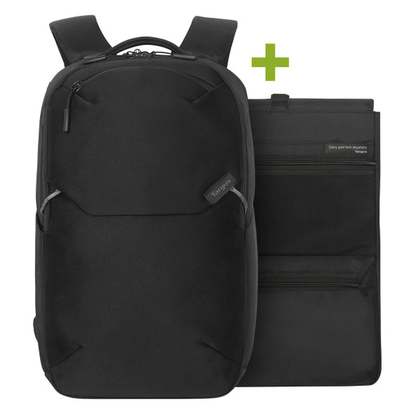 Targus Work+ EcoSmart 15-16" Laptop Backpack, 23L, Detachable Tech Organiser, Water Resistant, Black - TBB657GL