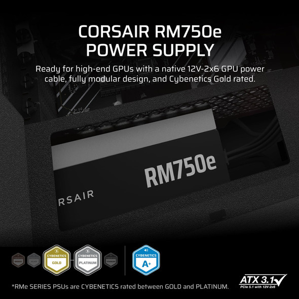 CORSAIR RM750e Fully Modular ATX Power Supply, 750W, ATX 3.1, Cybenetics Gold - CP-9020295-UK – image 2