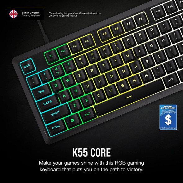 Corsair K55 Core RGB Wired Membrane Gaming Keyboard, UK Layout - CH-9226C65-UK – image 2