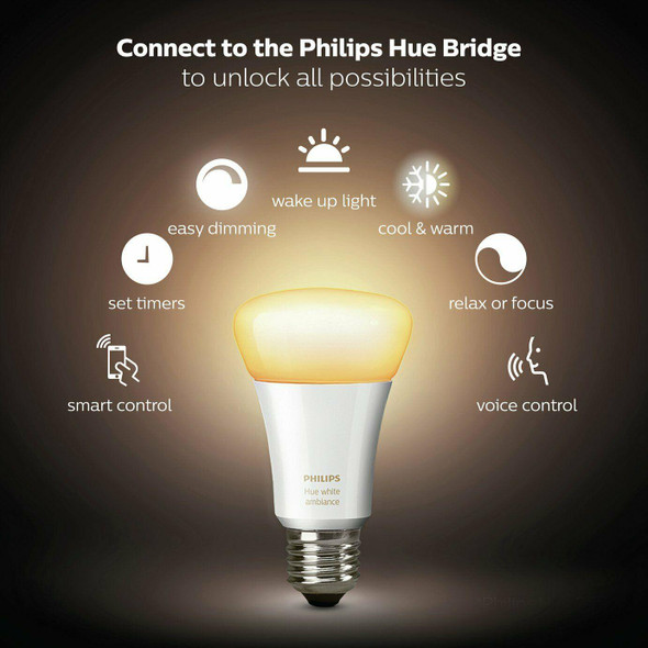 Philips Hue Kit With Hue Bridge, Dimmer & 3 White Ambience 8.5W E27 Bulbs