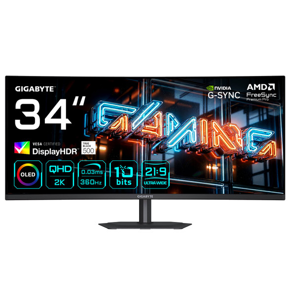 GIGABYTE MO34WQC36 34" WQHD 360Hz QD-OLED Curved Gaming Monitor - MO34WQC36