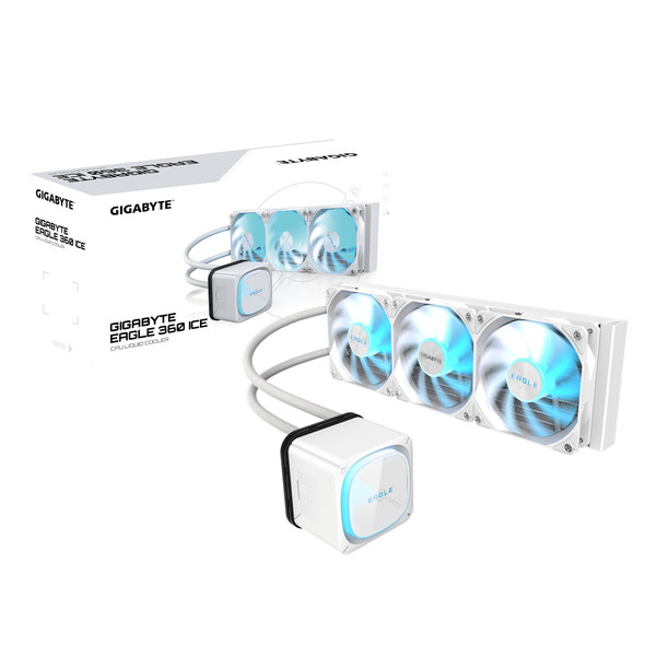 GIGABYTE EAGLE 360 ICE Liquid CPU Cooler, 300W TDP, 3x 120mm Fans, White - GP-GIGABYTE EAGLE 360I