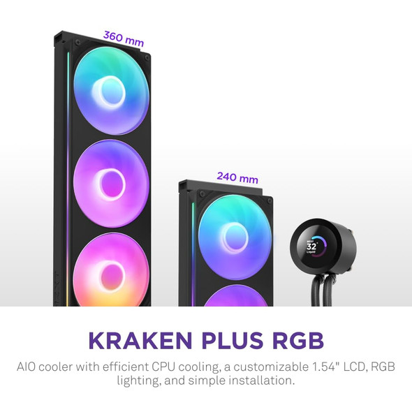 NZXT Kraken Plus 240 RGB Liquid CPU Cooler, 240mm, 1.54" LCD, Black - RL-KR240-B2 – image 2