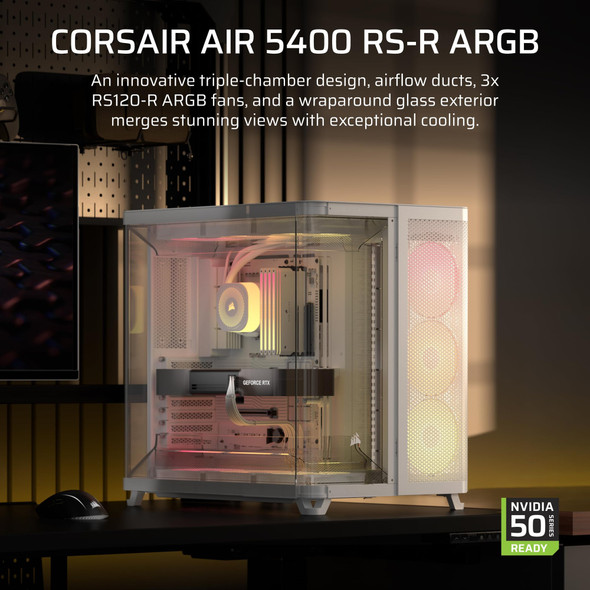 Corsair Air 5400 RS-R ARGB Mid-Tower PC Case, Triple Chamber, White - CC-9011319-WW – image 2