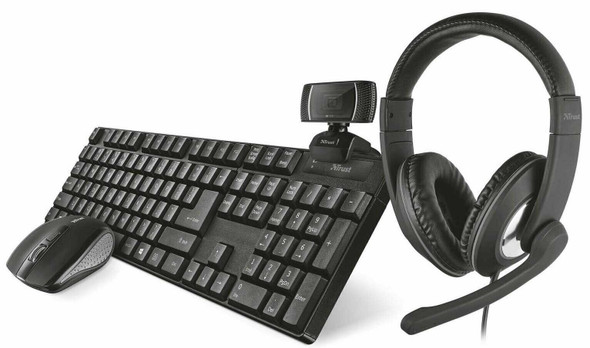 Trust QOBY 4 in 1 Home Office Bundle Wireless Keyboard/Mouse Webcam & Headset