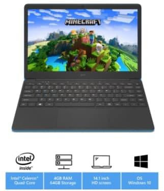 GeoBook 140 Minecraft Ed 14.1" Laptops Intel Celeron N3450 4GB 64GB eMMC Blue