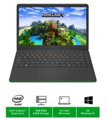 GeoBook 140 Minecraft Ed 14.1" Laptops Intel Celeron N3450 4GB 64GB eMMC Green