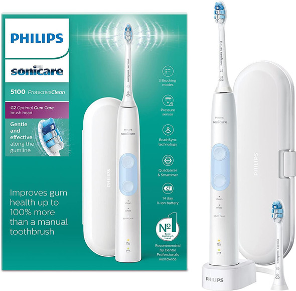 Philips Sonicare ProtectiveClean 5100 Electric Toothbrush & Travel Case White