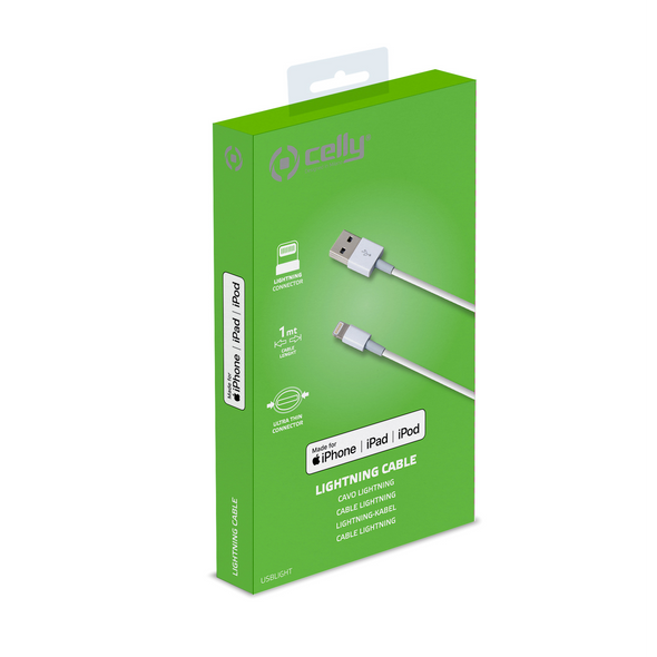 Celly USB-A to Lightning Cable White 1 metre (1m) For iPad / iPhone / iPod