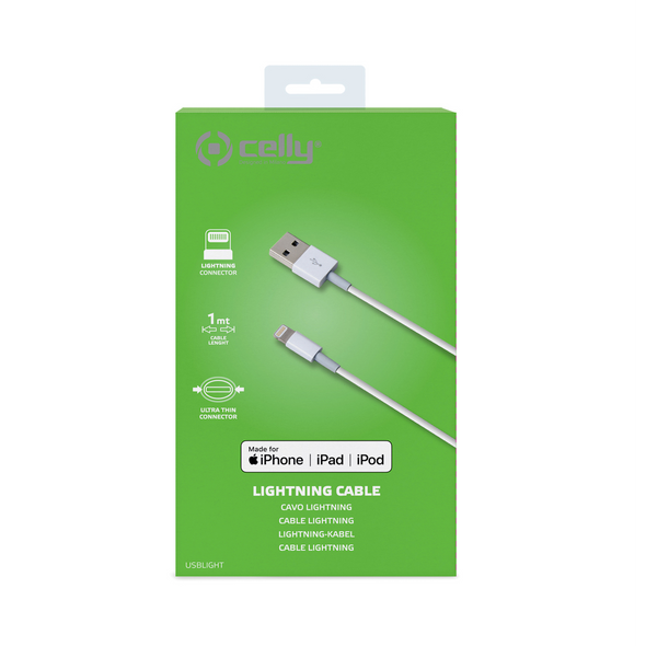 Celly USB-A to Lightning Cable White 1 metre (1m) For iPad / iPhone / iPod