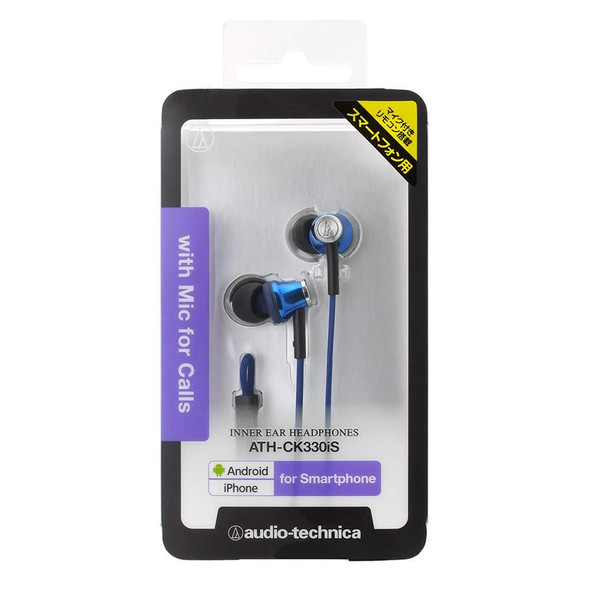 Audio-Technica ATH-CK330iS 3.5mm In Ear Headphones With In Line Mic - Blue