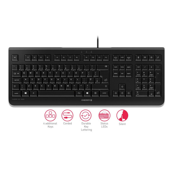 Cherry KC 1000 Full Size USB Wired Keyboard Black UK