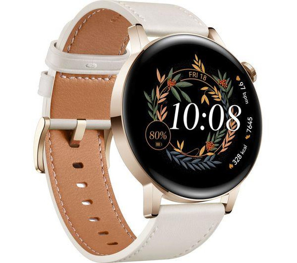 Huawei Watch GT 3 Classic Health & Fitness GPS Smart Watch White Leather