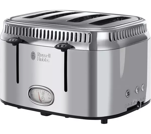 Russell Hobbs Retro 21695 4 Slice Toaster With Defrost & Warming - Silver