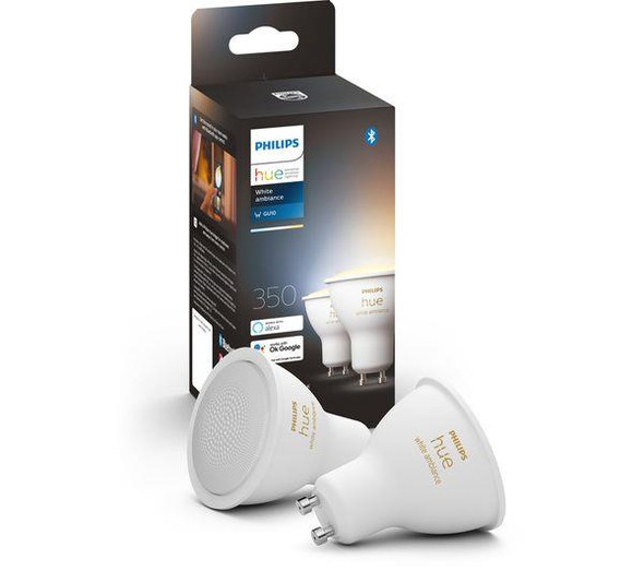 Philips Hue GU10 White Ambiance Smart LED Spotlight with Bluetooth - Twin Pack