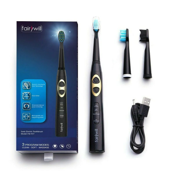 Fairywill Sonic Electric Toothbrush Rechargeable Whitening 3 Cleaning Modes