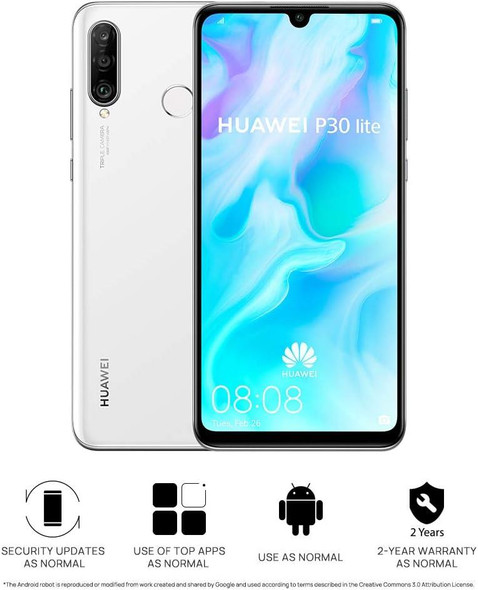 Huawei P30 Lite 4G 6.15" 4GB / 128GB Android Unlocked Smart Phone - White