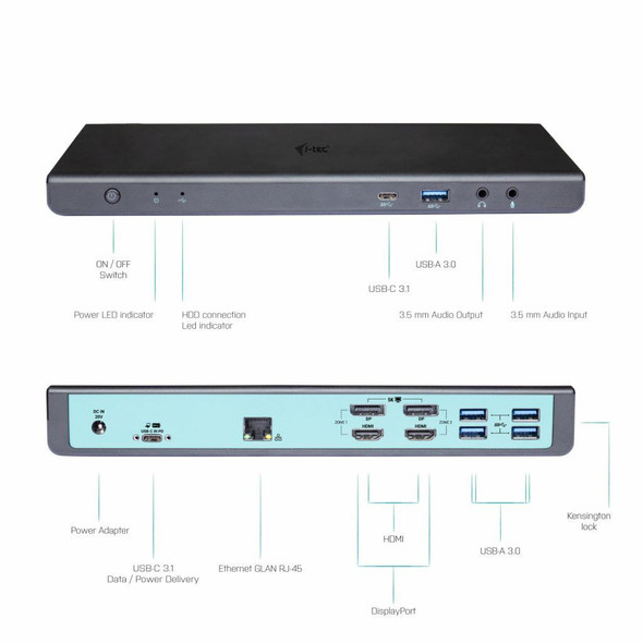 i-tec USB-C Thunderbolt 3 Dual Display Docking Station, Power Adapter 85W