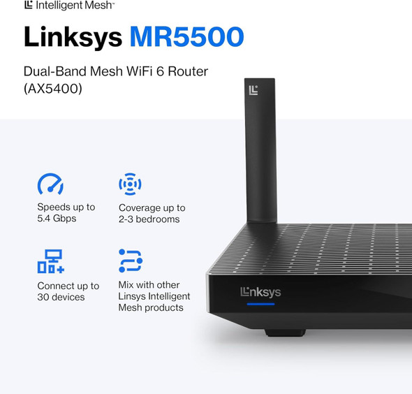 Linksys Hydra Pro 6 MR5500-KE AX5400 Mesh Dual-Band Wi-Fi 6 Broadband Router