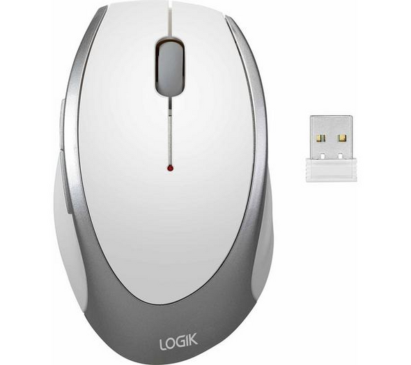 LOGIK LWLMWH23 Wireless Optical Mouse White Ergonomic USB PC Mac