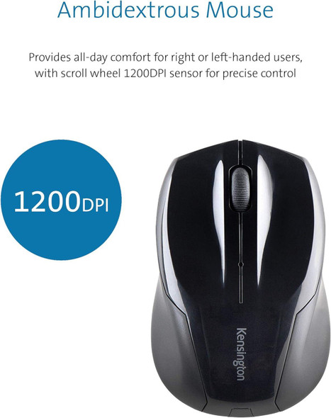 Kensington Pro Fit Wireless Keyboard and Ambidextrous Mouse Set Desktop QWERTY