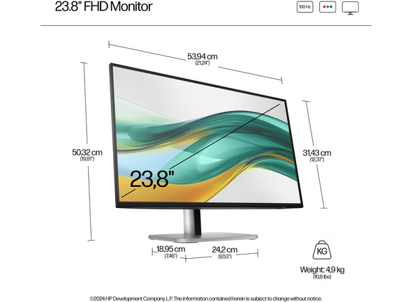 HP Series 5 Pro 23.8" FHD Monitor 100Hz 4-Way Stand HP Series 5 Pro 23.8" FHD Monitor 100Hz 4-Way Stand