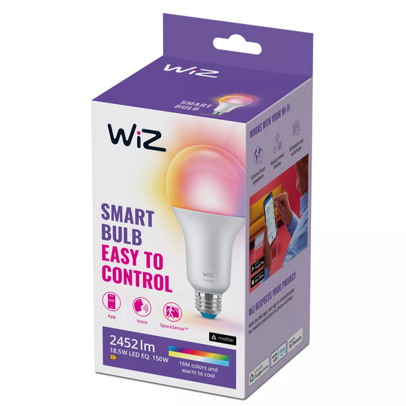WiZ 40W 150W Equivalent A80 E27 Full Colour Wi-Fi & Bluetooth Smart LED Bulb