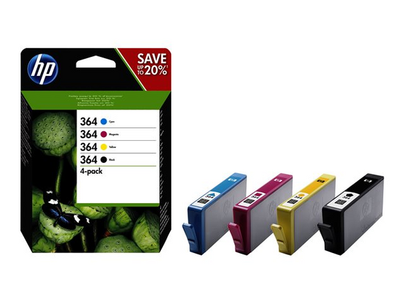 Genuine HP 364 Original Ink Cartridge 4-Pack Black Cyan Magenta Yellow N9J73AE