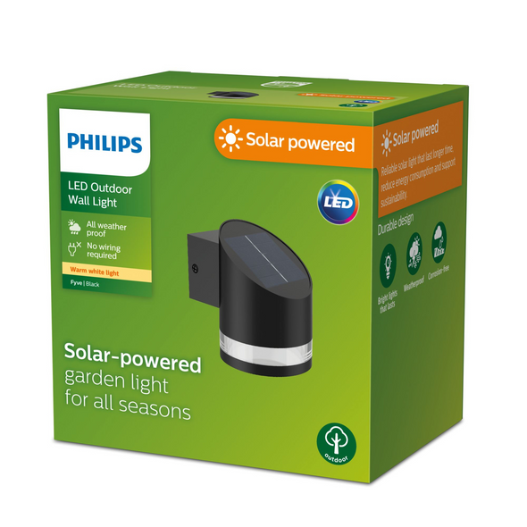Philips Fyve Solar Powered Outdoor Wall Light LED Black Dusk to Dawn