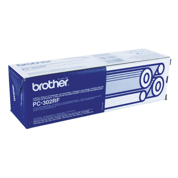 Brother PC-302RF Black Thermal Transfer Roll Refill 2 Rolls Twin Pack