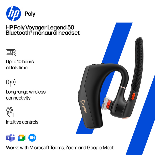 Poly Voyager Legend 50 Bluetooth Monaural Headset AI Noise Cancelling Black