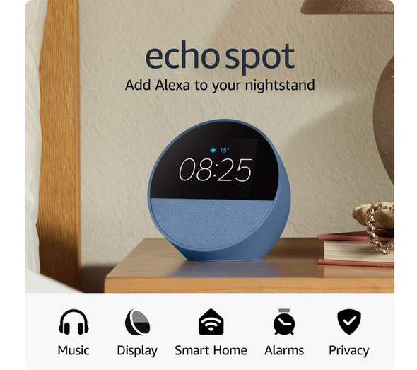 Amazon Echo Spot 2024 Smart Alarm Clock with Alexa Ocean Blue