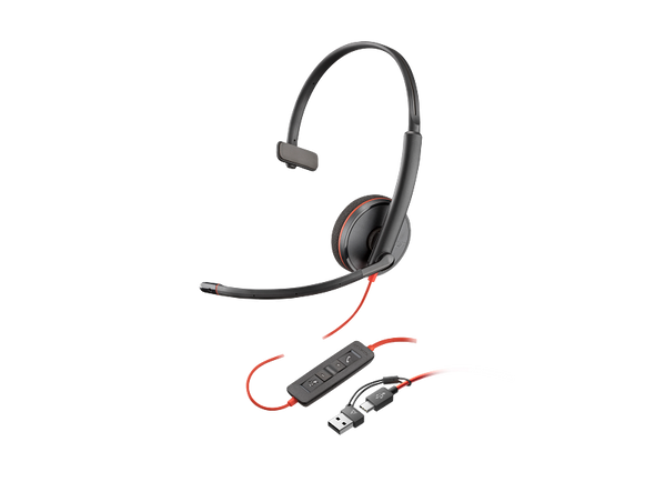 Poly Blackwire 3210 Monaural Black USB-C/A Wired Headset