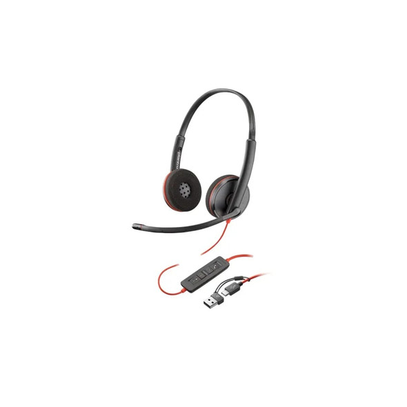 Poly Blackwire 3225 Stereo USB-C Headset 3.5mm USB-A Adapter Noise Cancelling