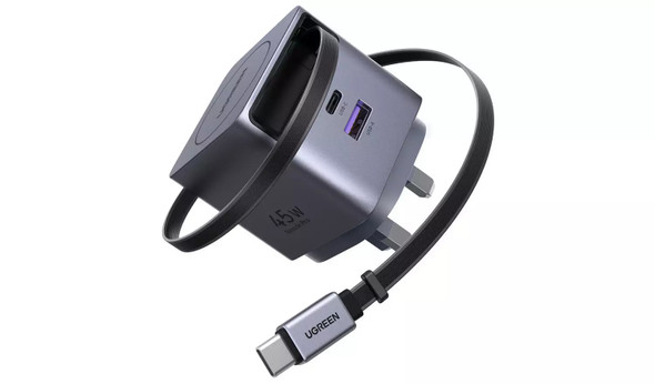 Ugreen Nexode Pro 45W GaN Fast Charger with Retractable USB-C Cable - Grey