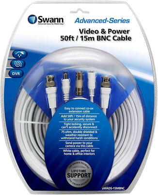 Swann 15m Video and Power BNC Cable CCTV Camera Security Extension