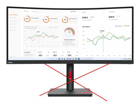 Lenovo ThinkVision T34w-30 34 Inch Curved UWQHD Monitor USB-C NO STAND