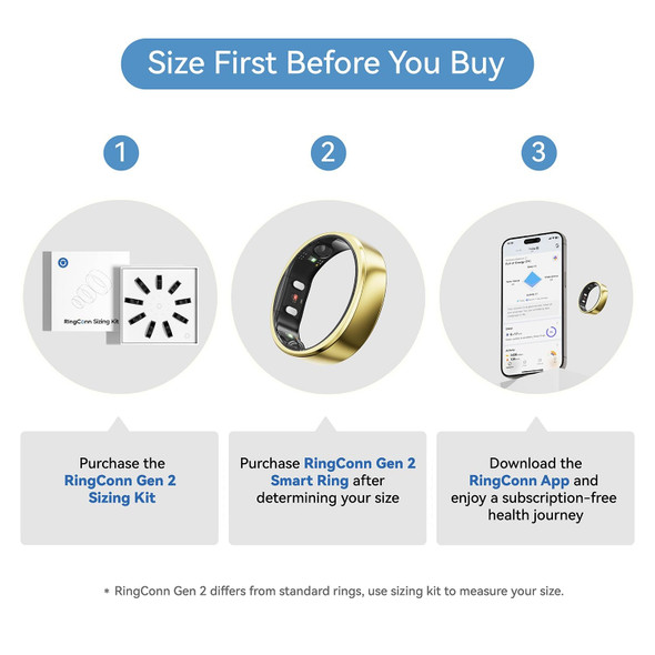 RingConn Gen 2 Smart Ring Gold Size 7 Health Fitness Sleep Tracker Titanium