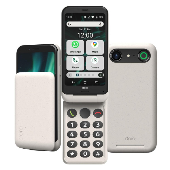 Doro Aurora A20 4G Senior Flip Smartphone 64GB Bone Unlocked Android Mobile