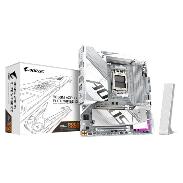 Gigabyte B850M AORUS ELITE WIFI6E ICE AMD AM5 mATX Motherboard DDR5 White