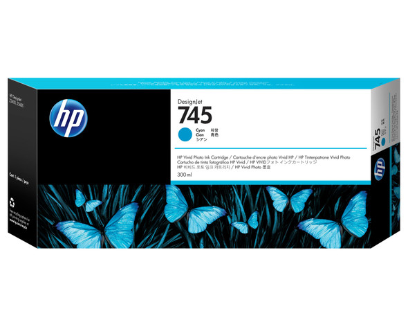HP 745 Cyan Ink Cartridge 300ml DesignJet Z2600 Z5600 PostScript Large Format