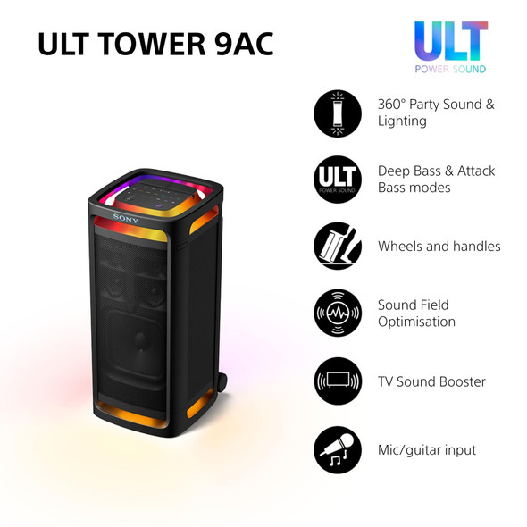 Sony ULT Tower 9AC Party Speaker Bluetooth 360 Sound Karaoke PA System Black